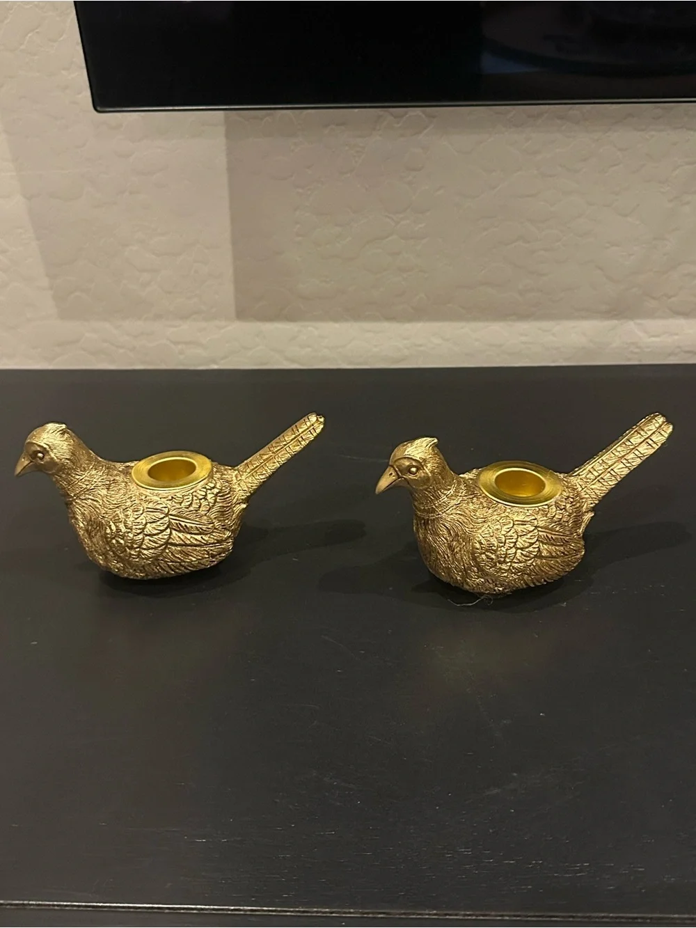 Target Bullseye Gold Bird Taper Candle Holders Set of 2 w/ Maroon Candles